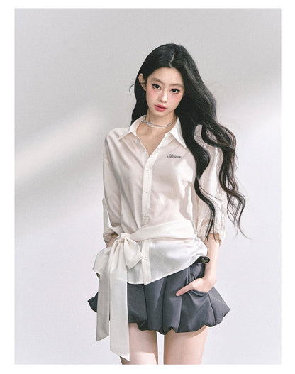 少也眼 "Cheongdam Girls’ Academy" French-Inspired White Sun-Protective Polo Shirt