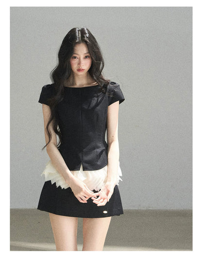 "The Unlit Spirit" High-Waisted A-Line Skort (Angora Red/ Tranquil Black)
