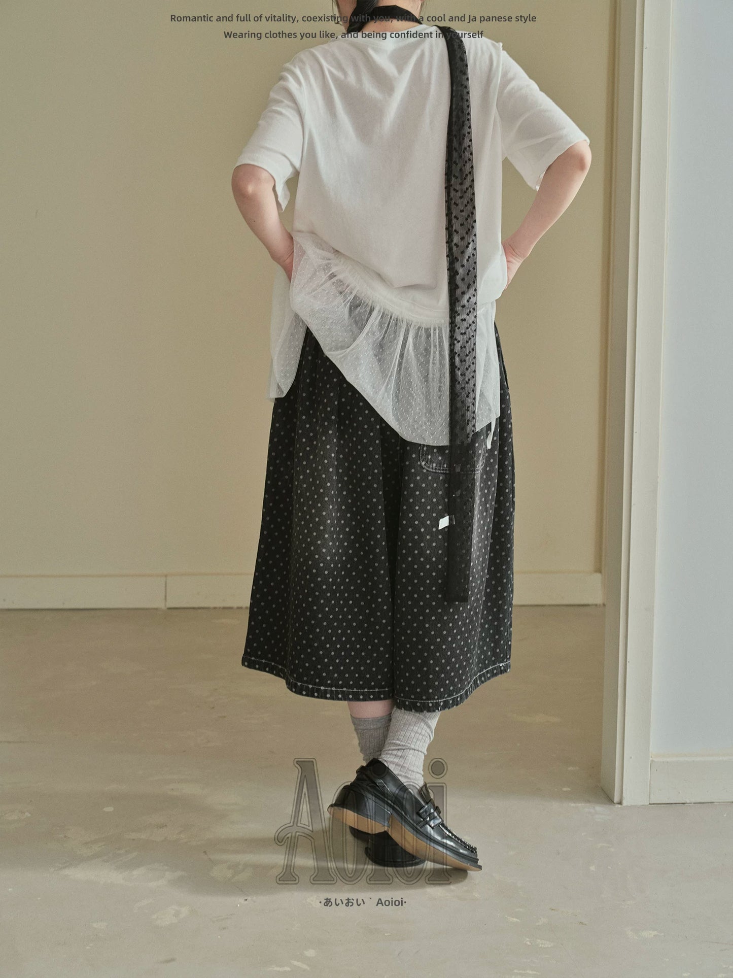 "Midnight Dots" Charcoal Black Polka Dot Cropped Wide Leg Jeans