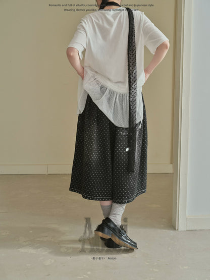 "Midnight Dots" Charcoal Black Polka Dot Cropped Wide Leg Jeans