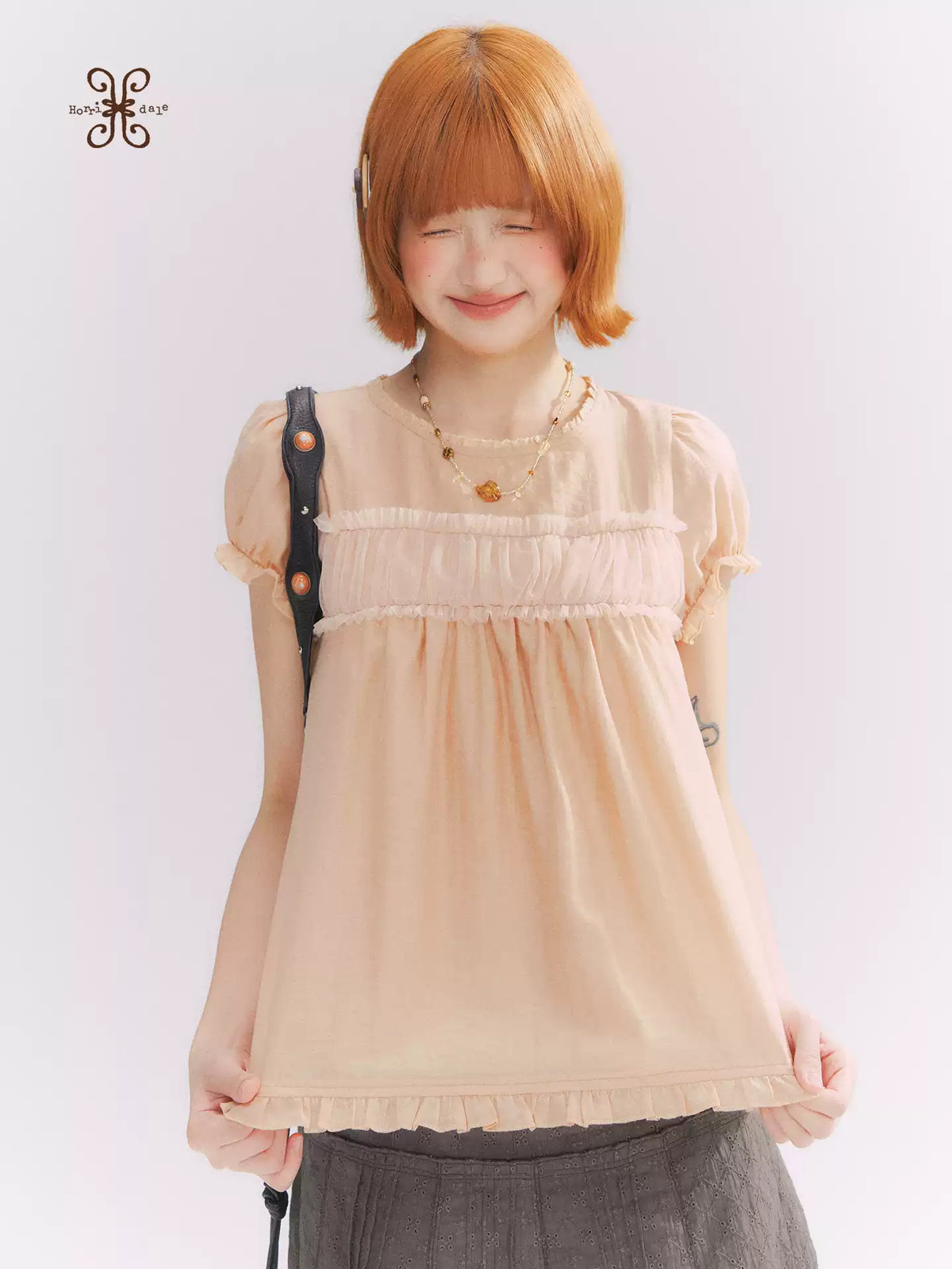 “Orange Soda” Seashell Orange Mesh Panel Puff Sleeve Top