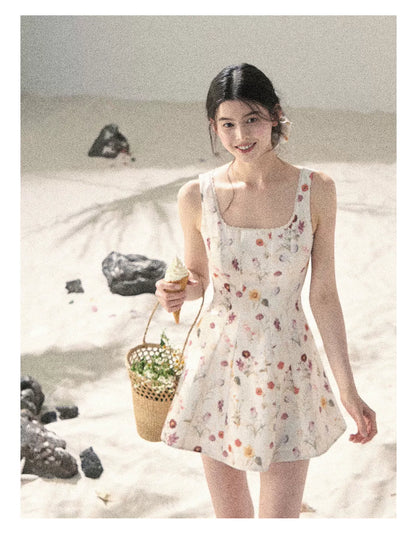 "Chamomile Summer" Dutch Cheese Floral Lace Pinafore Mini Dress 46345