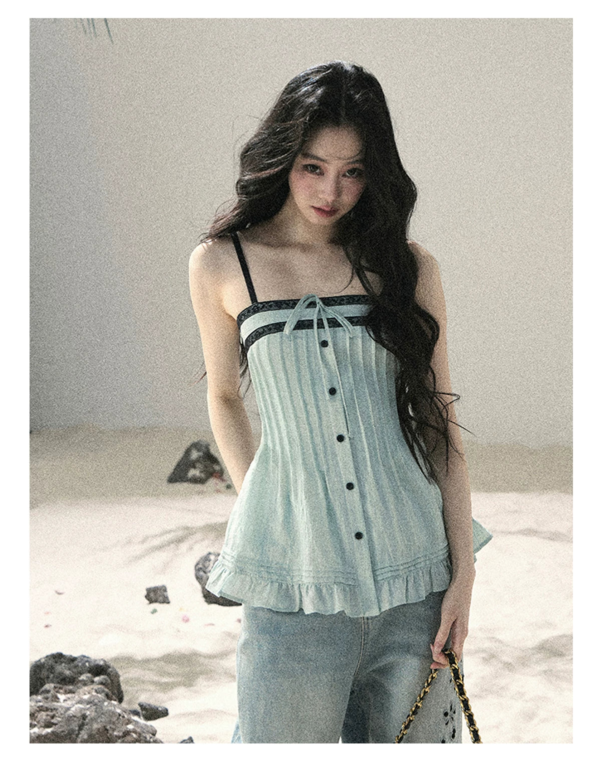 "Sea Breeze Reverie" Misty Sage Lace Off-Shoulder Ruched Top 54352131