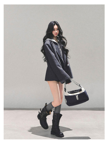 少也眼 "Minimal Silhouette" Hooded Blazer - Gray