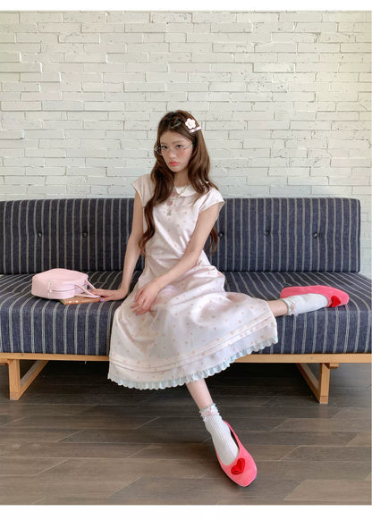 “Rose Milk Reverie” Pink Doll Collar A-Line Dress