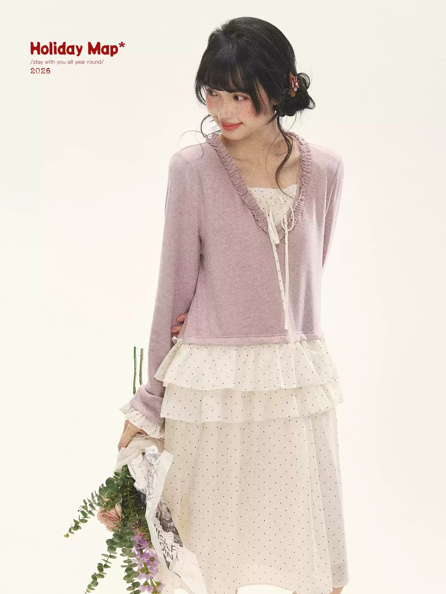 "Berry Layers" Smoky Wisteria Faux-Layer Bow Tiered Mini Dress