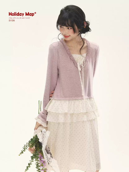 "Berry Layers" Smoky Wisteria Faux-Layer Bow Tiered Mini Dress