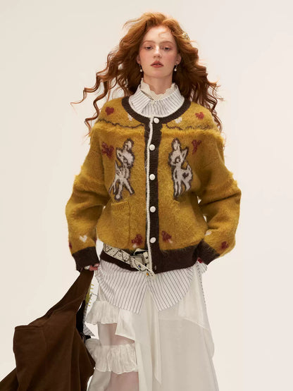 MAMC - Cute Bow Deer Knit Cardigan (Yellow)