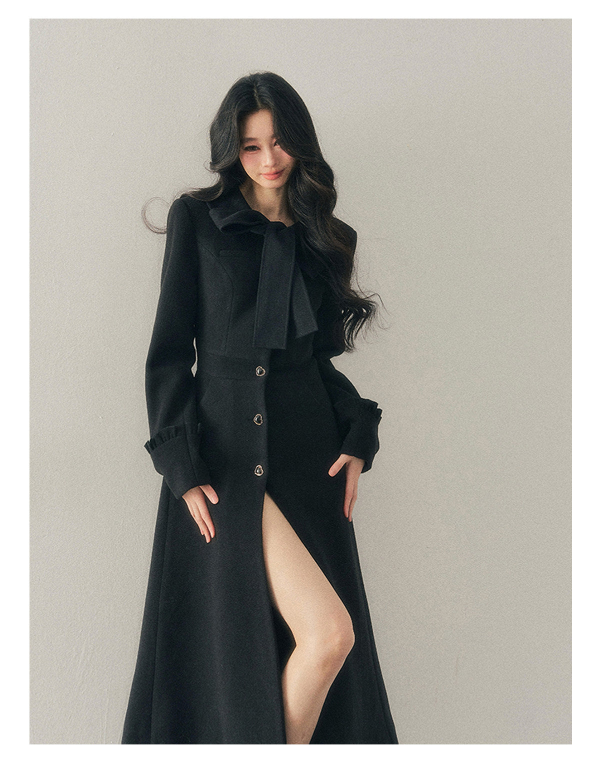 少也眼 "Snowfall Night" Wool-Blend Padded Coat – Rock Black Bow Edition