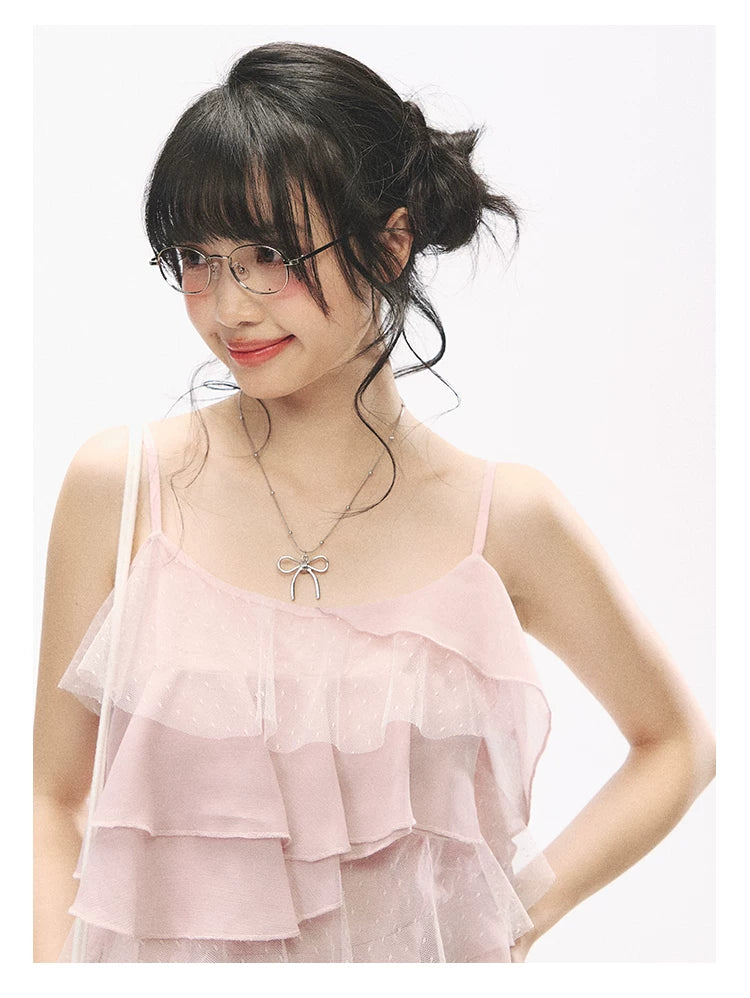 "Star Haven" Tiered Ruffle Cami Top (Cloud Blush Pink/ Moonlight Gray)