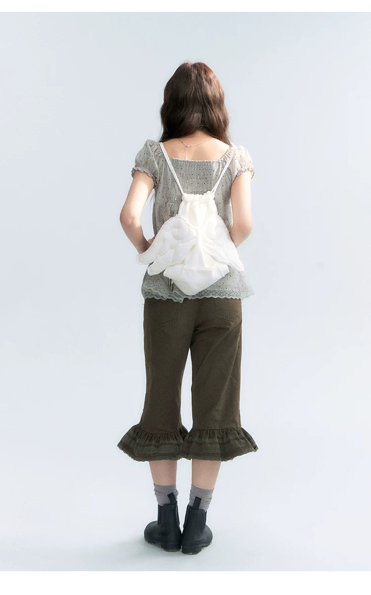 "Forest Cocoa" Dark Coffee Green Flare Capri Pants