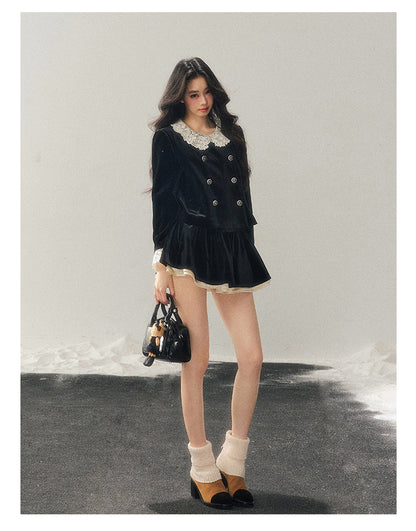 040126 "She Fades into Dusk" Velvet Lace Collar Two-Piece Set