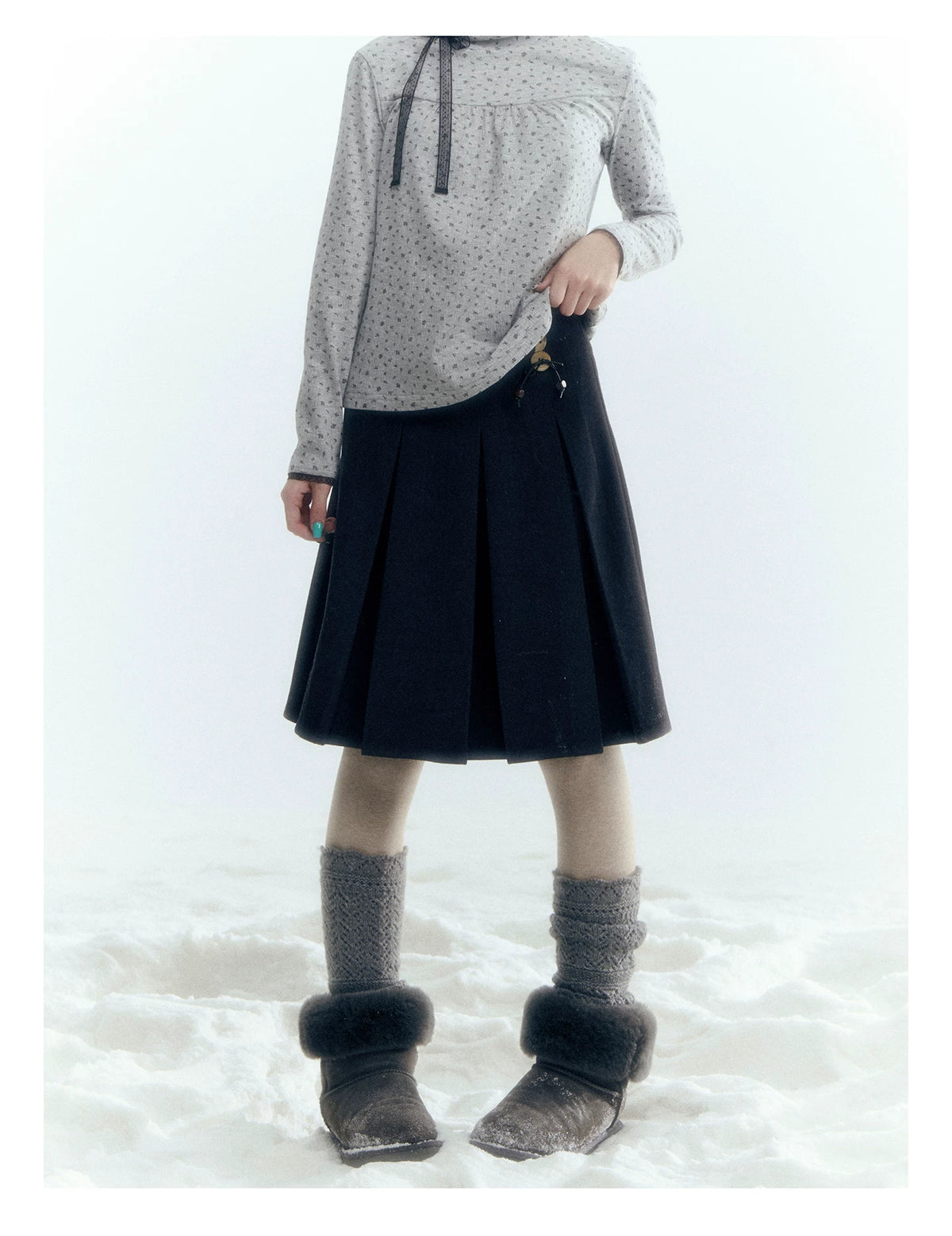 Horridale - Dark Gray Wool-Look A-Line Pleated Mini Skirt