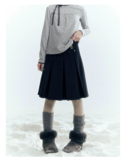 Horridale - Dark Gray Wool-Look A-Line Pleated Mini Skirt