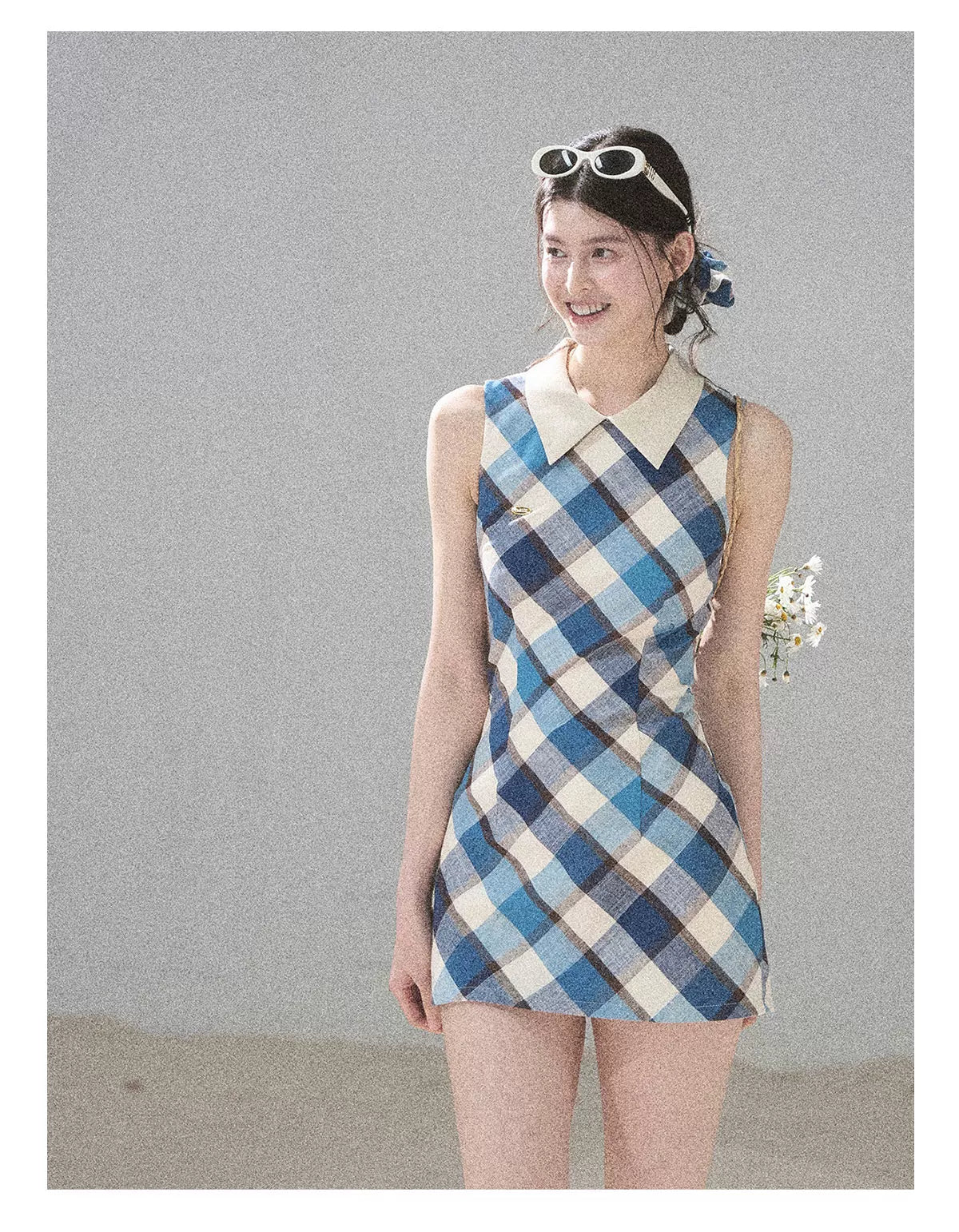 "Sunset by the Shore" Vintage Blue Plaid Polo Mini Dress 358648564