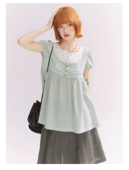 “Misty Texture” Gray Plaid Trim Embroidered A-Line Skirt