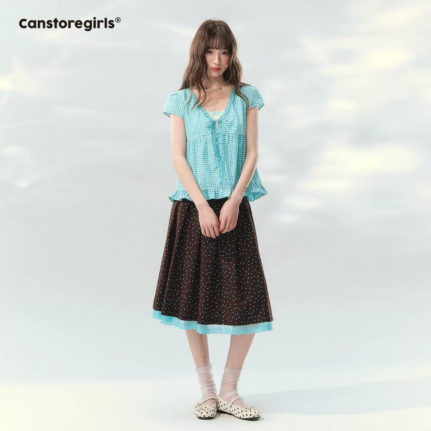 “Sea Salt Letters” Plaid Lace Layered Skirt Set  LL2026168
