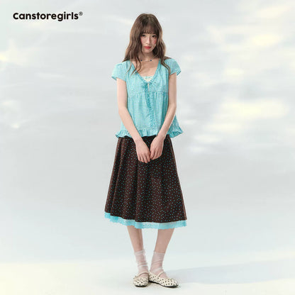 “Sea Salt Letters” Plaid Lace Layered Skirt Set  LL2026168