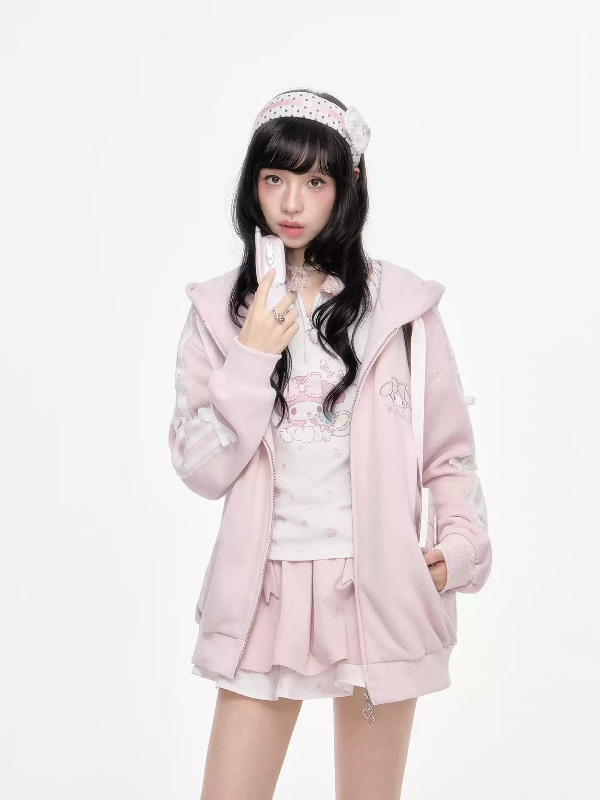 KYOUKO - Pink Embroidered Hooded Zip-Up Jacket
