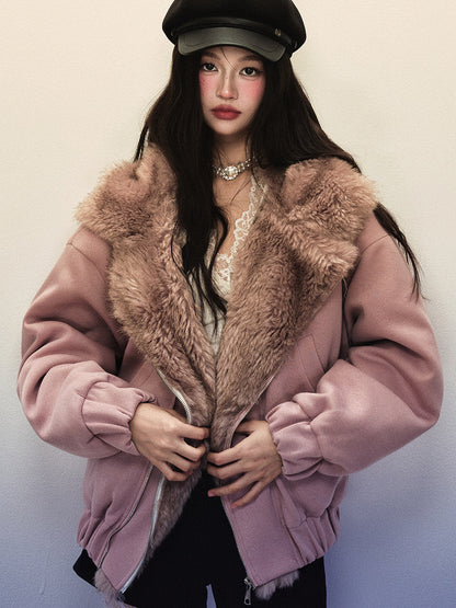 1P - Dusty Pink Faux-Fur Collar Padded Jacket