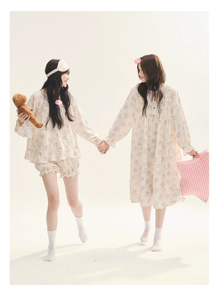 "Floral Journal" Cream Floral Pajama Collection (Free Eye Mask)