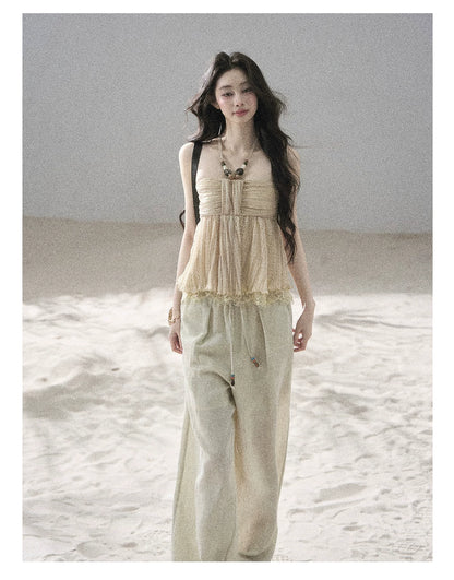 "Follow the Sea Breeze" Lightweight Straight-Leg Wide-Leg Pants (Lotus Pink/ Gray Sage Green/ Gray Blue)