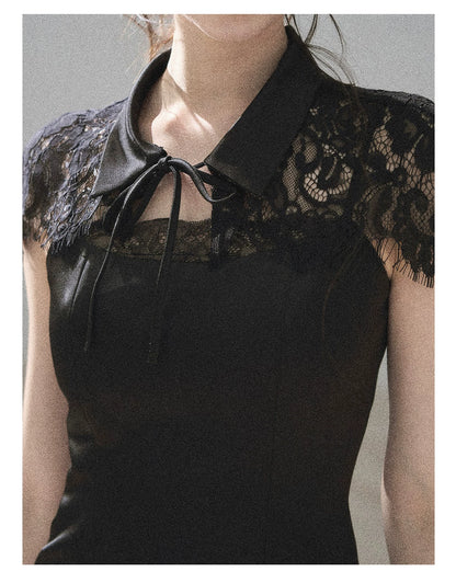 "Moonlit Rose Sonata" Tranquil Black Lace Mini Dress & Cape Set