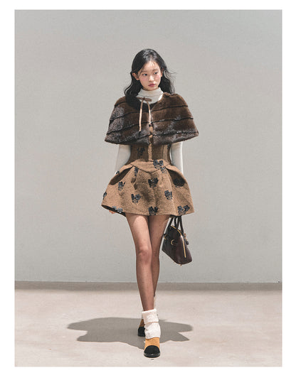 少也眼 “Whispers of Moss” Sparkle-Lined Gown with Faux-Fur Cape - Coffee/Deep Cocoa 6412124145