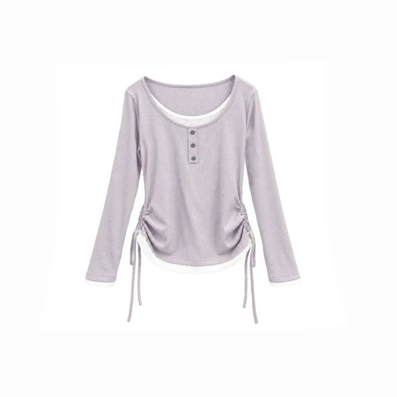 DAILY ARTIST - Gray Ruffle-Trim Cardigan & Purple Layered Top Set