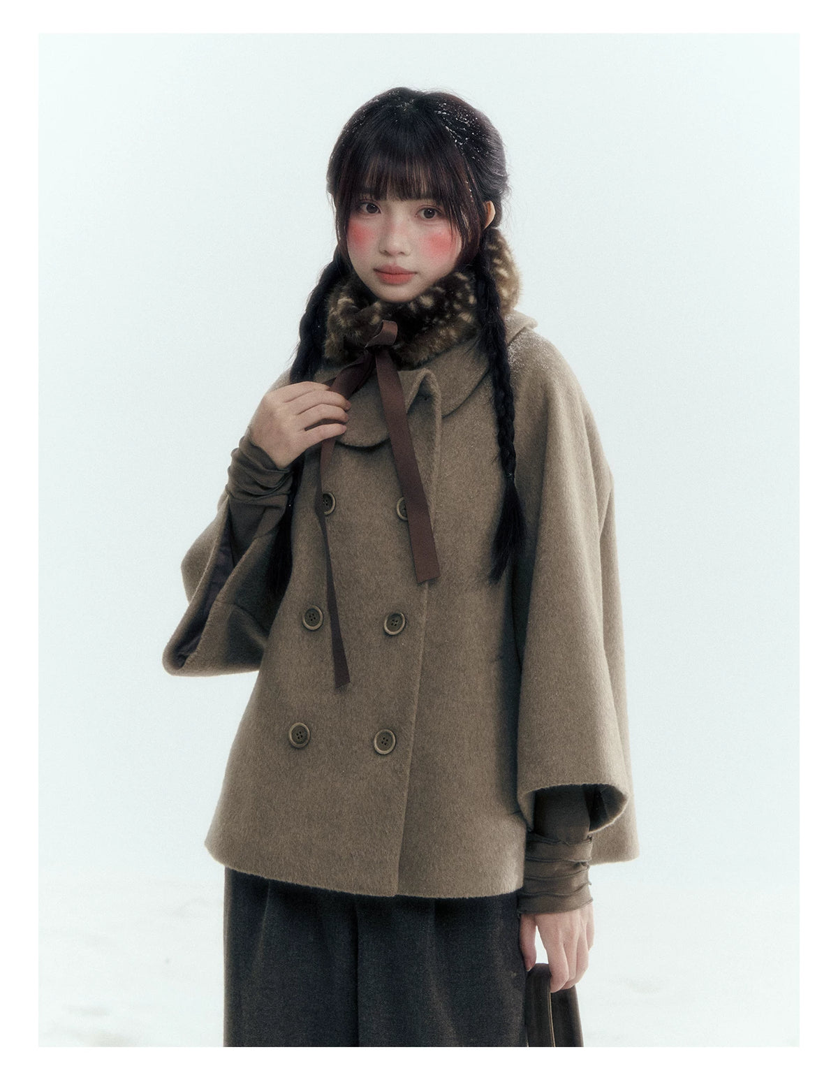Horridale - Asymmetric Peter Pan Collar Wool-Blend Cape Coat – Oatmeal Beige