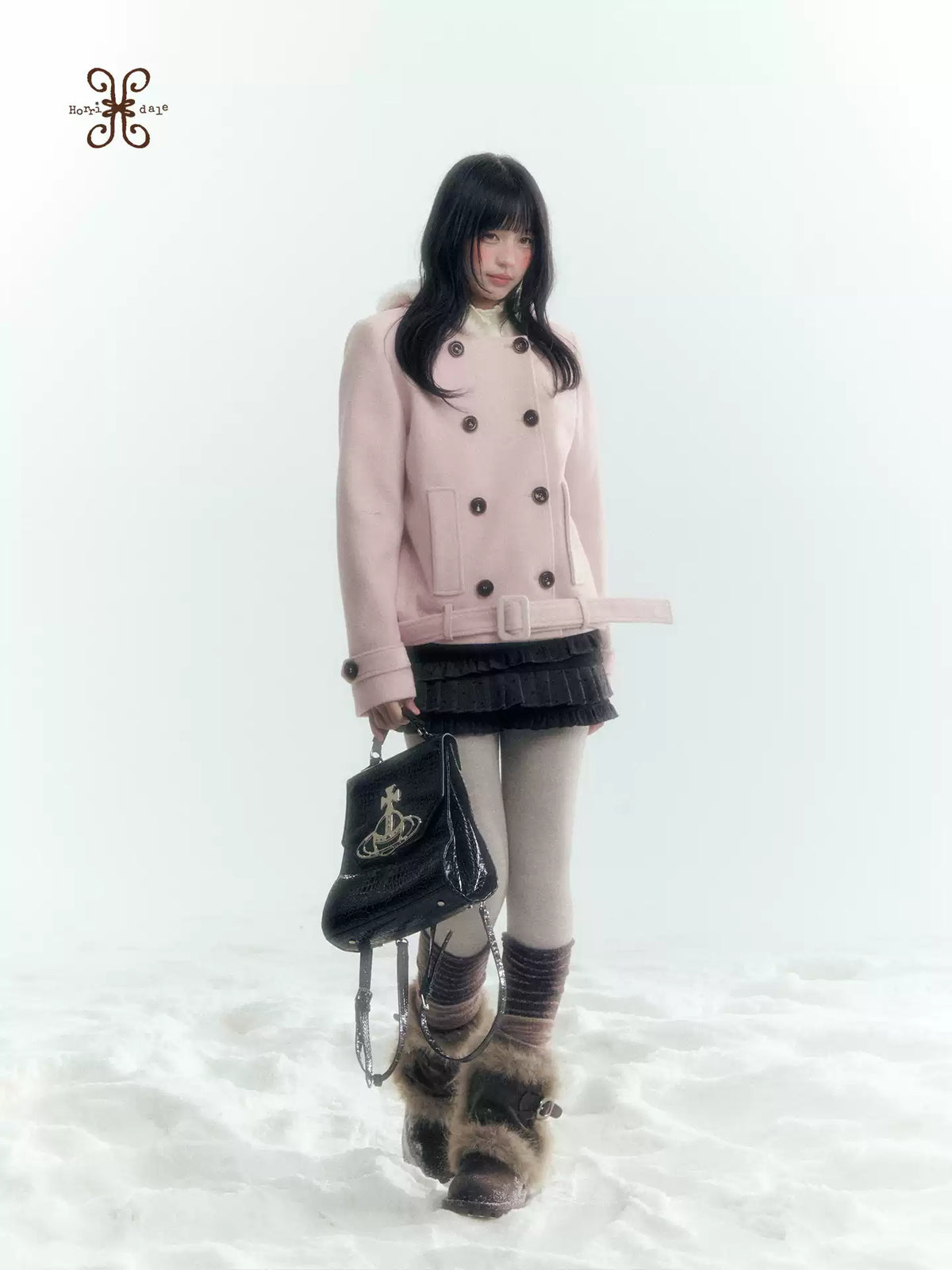 Horridale - Light Pink Double-Breasted Hooded Wool Blend Coat