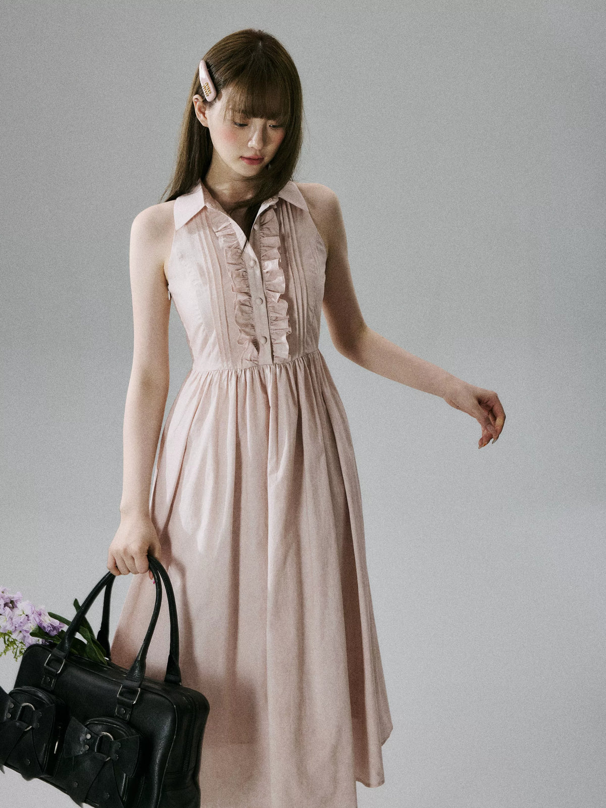LOST FOREST - Cinnamon Pink Lyocell-Cotton Halter Maxi Dress
