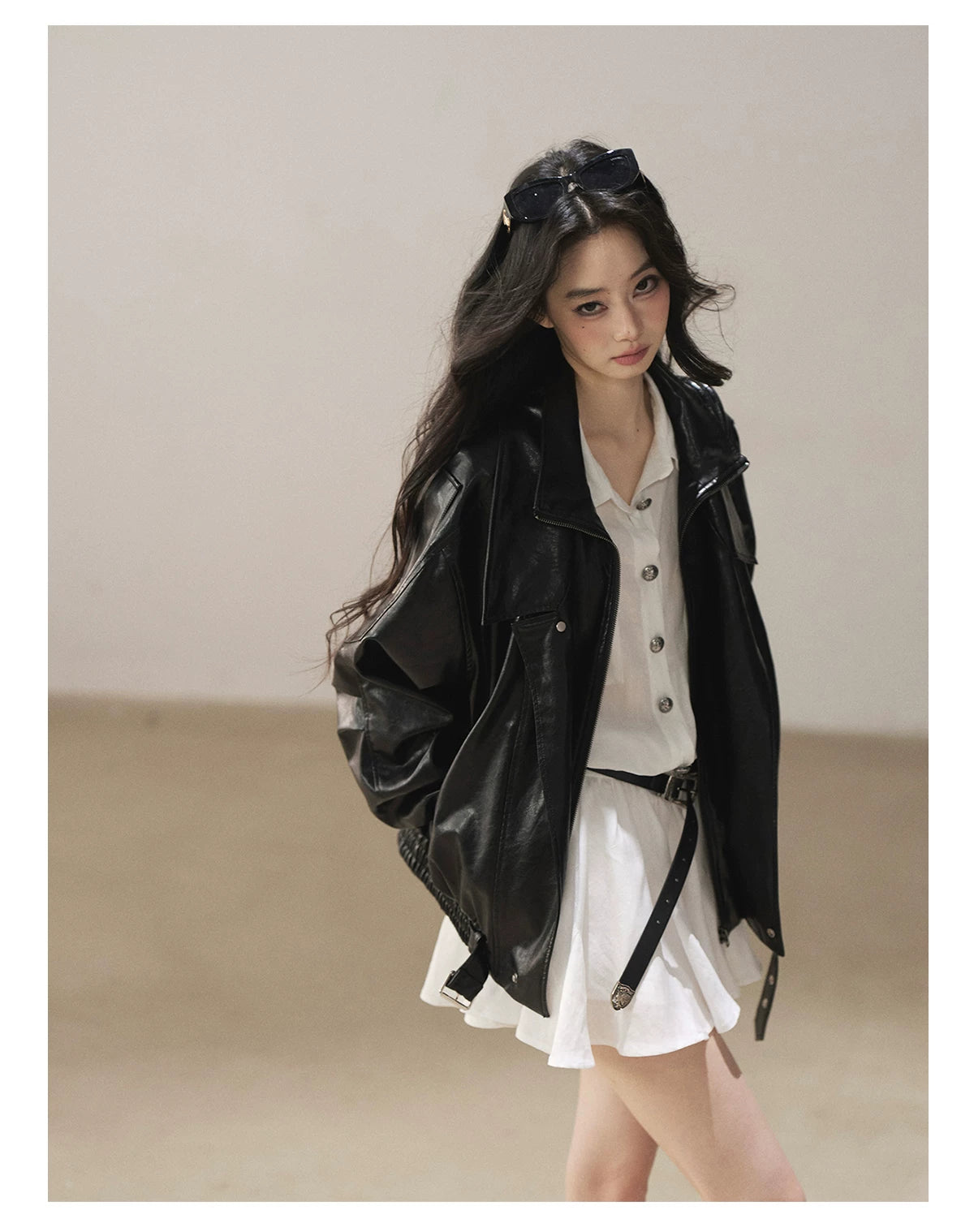 AOMALM - "Solo Journey" Quiet Black Oversized PU Moto Jacket