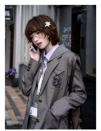 "Snow Lily Legacy" Gray Oversized School Blazer