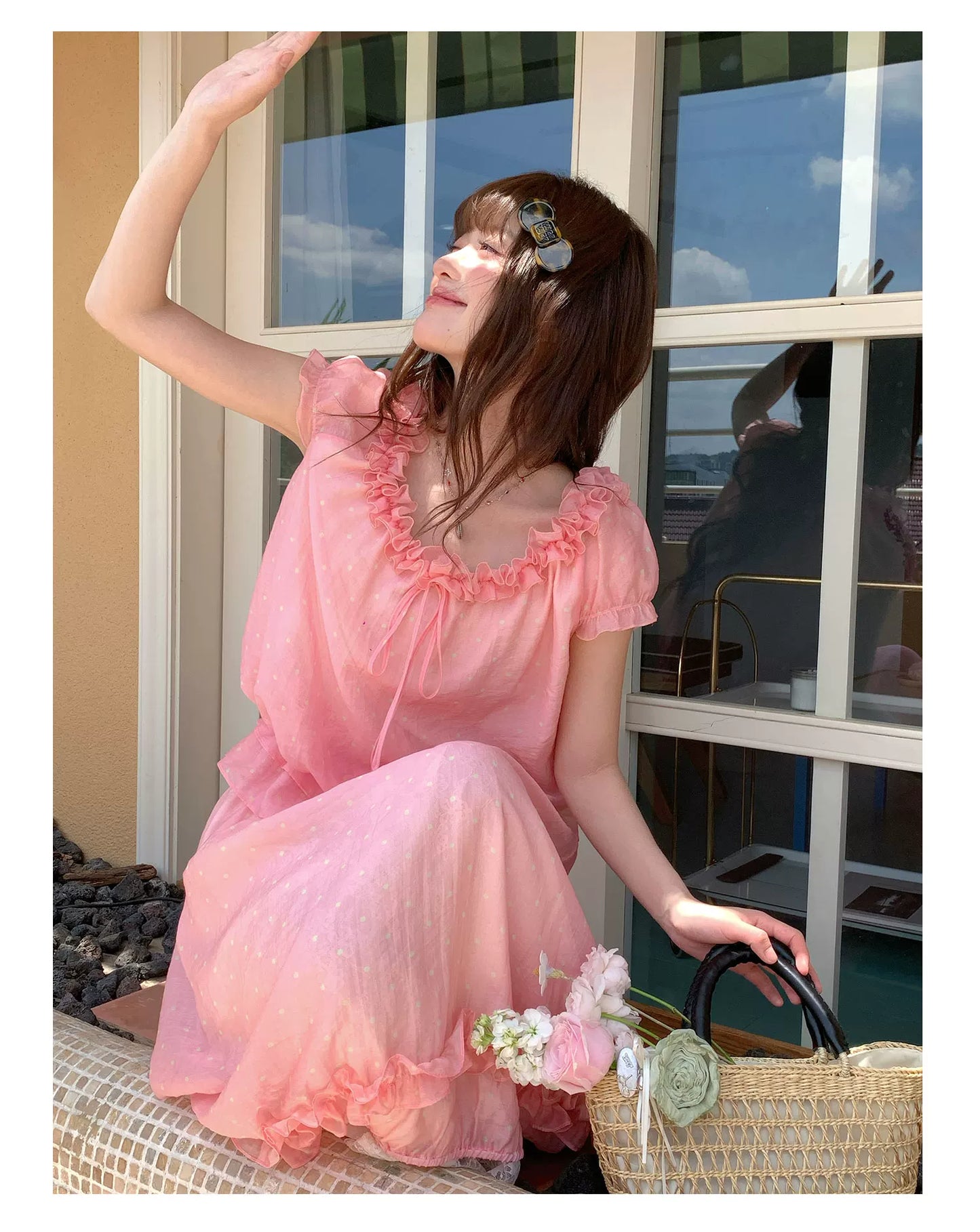 [RF] “Peach Picnic Reverie” Pink Plaid Two-Piece Skirt Set