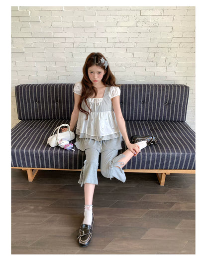 [RF] “Milk Gray Ballet” Gray Adjustable Drawstring Slim Flare Pants