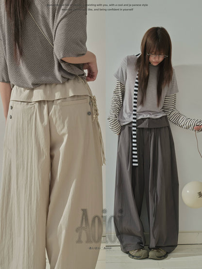 "Quiet Flow" Wide Leg Trousers (Khaki / Charcoal Gray)