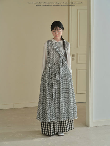 "Heritage Ribbon" Black & White Plaid Plaid Bow Maxi Dress