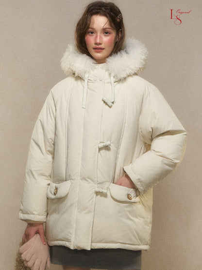 Snow Charm Ivory Toggle Down Coat 1G1101Y115XD