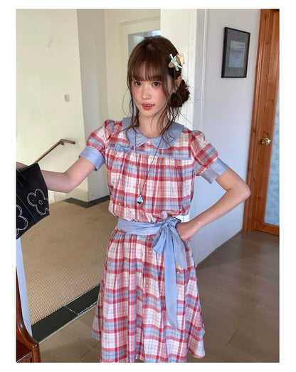 [RF] “Strawberry Soda” Vintage Plaid Cotton Midi Dress