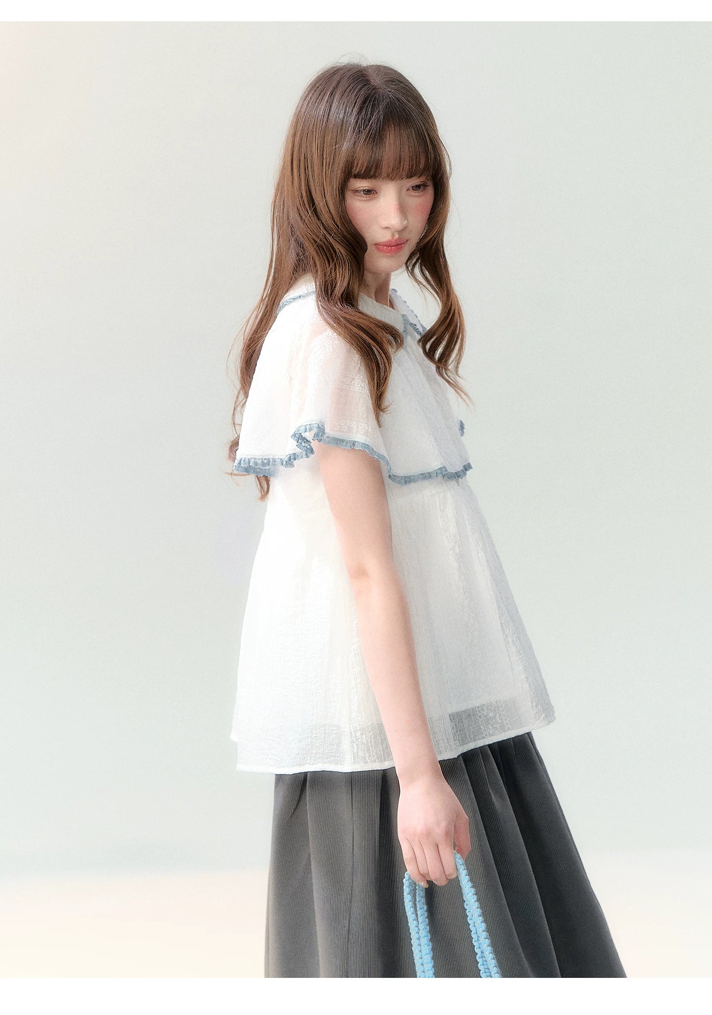 "Cloudside Letter" White Cape Collar Babydoll Blouse LL2026218