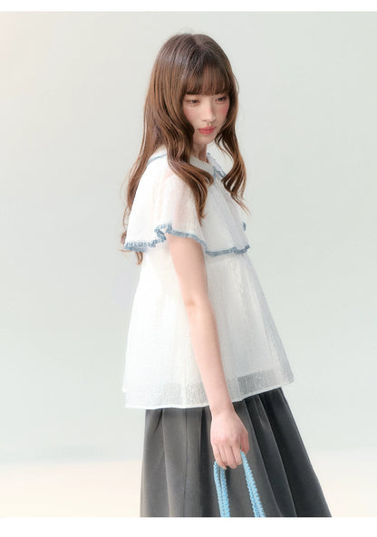 "Cloudside Letter" White Cape Collar Babydoll Blouse LL2026218