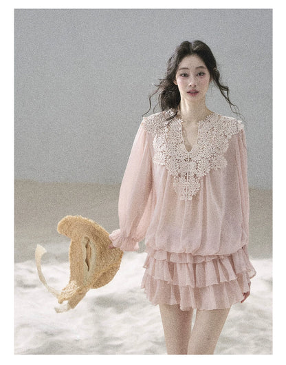 "Flowers on the Breeze" Blush Pink Top & Mini Skirt Two-Piece Set