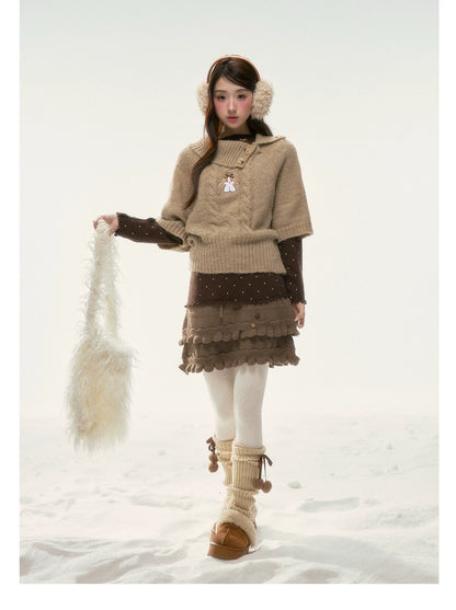 BIBIBENCY - Light Brown Puppy Short-Sleeve Knit Sweater