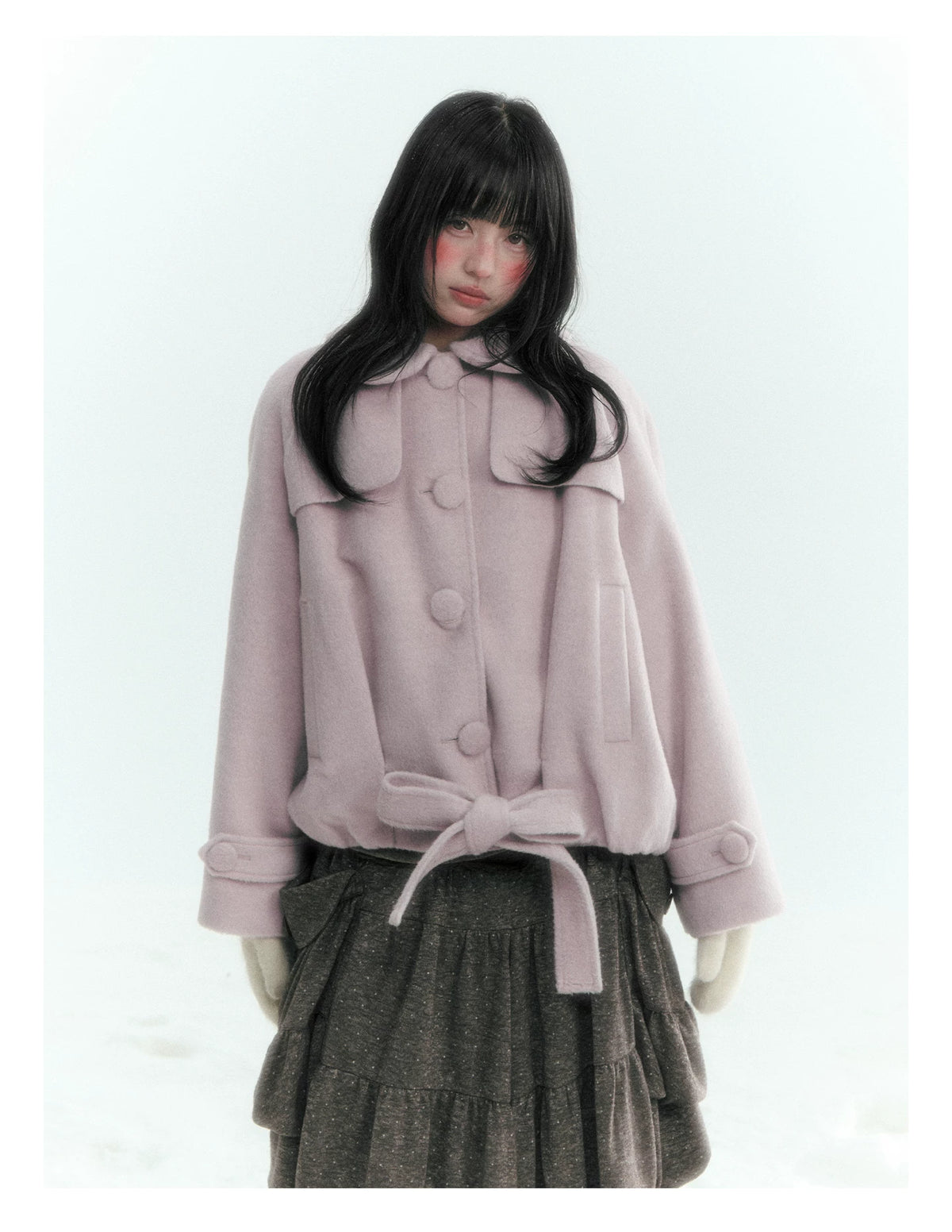 Short Cocoon Wool-Blend Coat (Taro Purple / Oatmeal Gray)