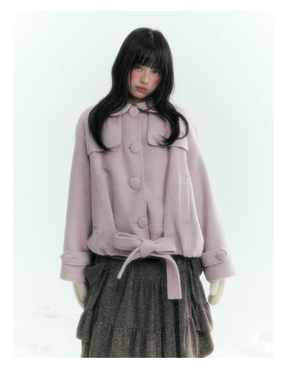 Short Cocoon Wool-Blend Coat (Taro Purple / Oatmeal Gray)
