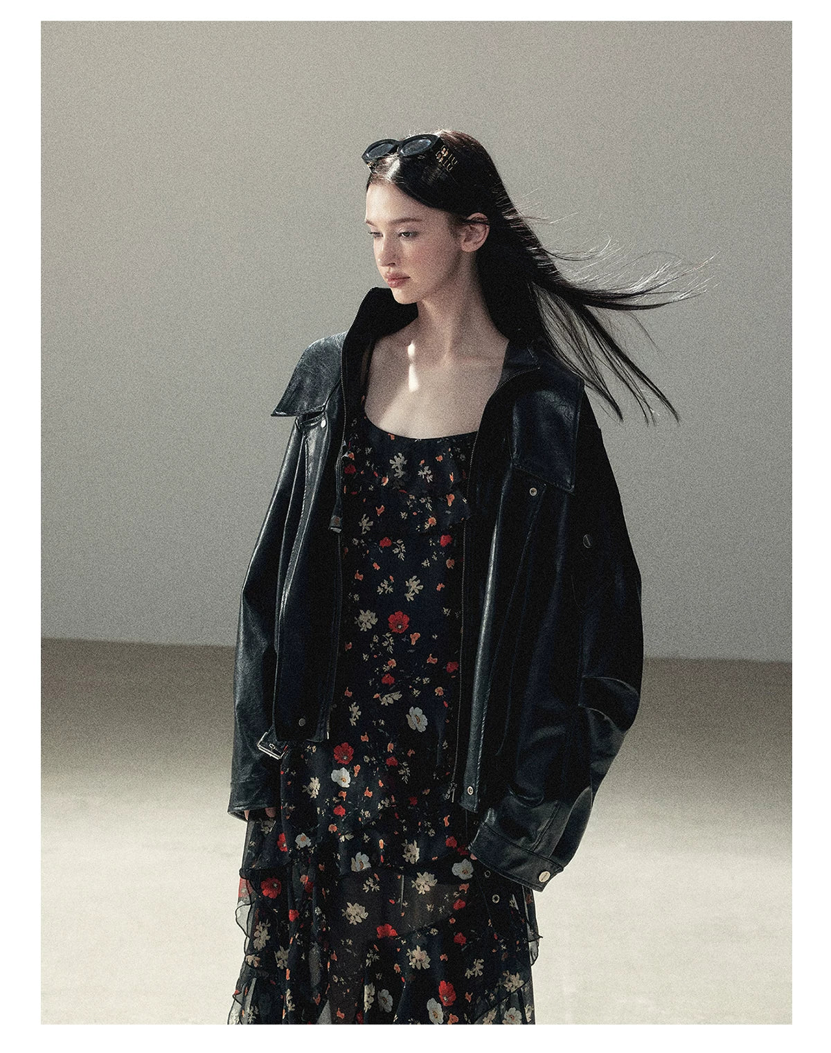AOMALM - "Solo Journey" Quiet Black Oversized PU Moto Jacket