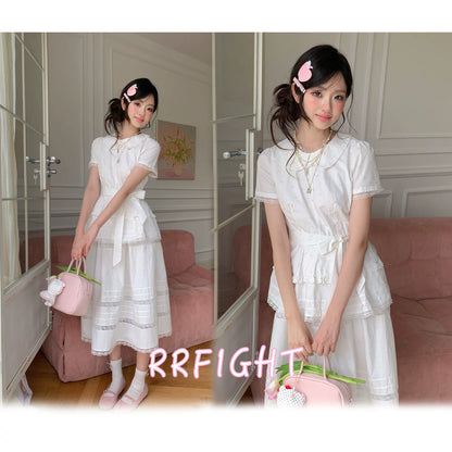“Midsummer Blossom Letter” White Floral Cake Skirt Set