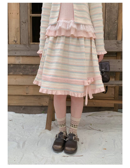 RF - Candy Stripe Floral Knit Cardigan and Midi Skirt Set
