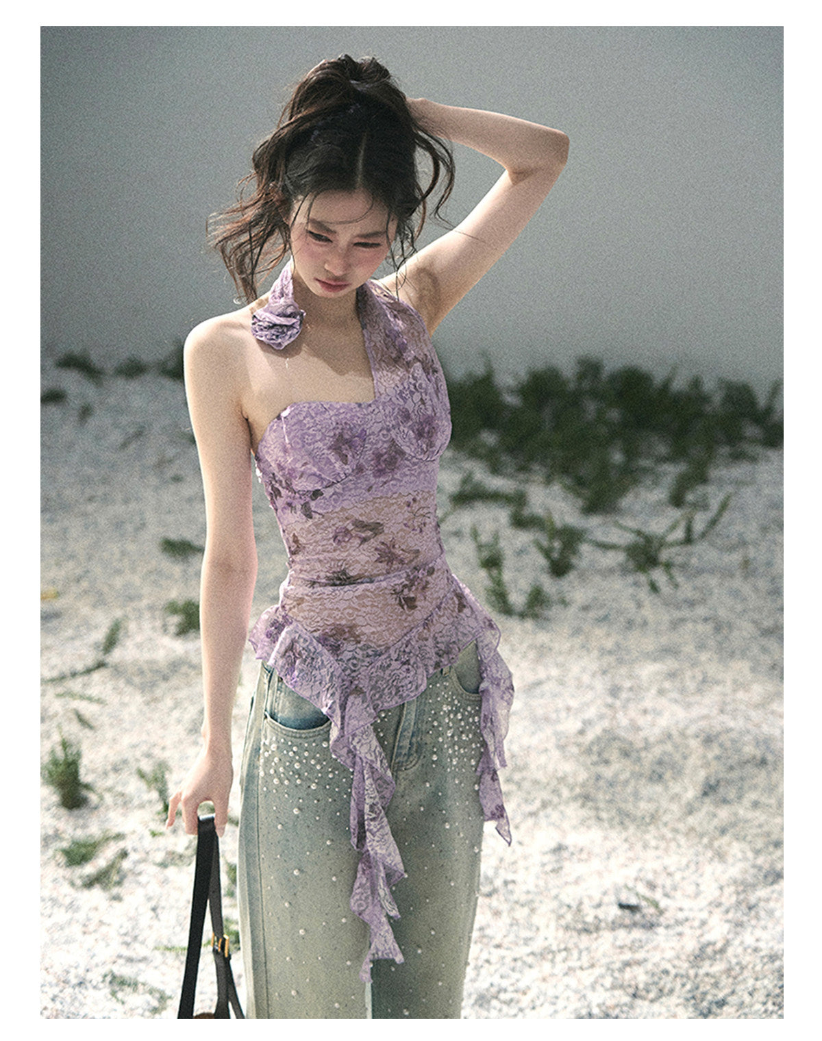 “Jacaranda Whisper” Orchid Purple Asymmetrical Halter Top